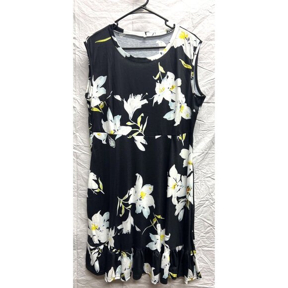 Unbranded Dresses & Skirts - Floral Sleeveless A-Line Dress XL Black & White Floral Print Side Zipper Ruffle